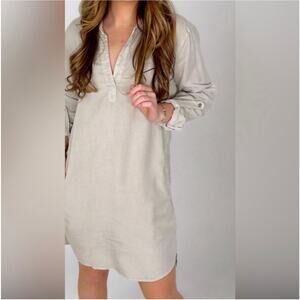 Beulah Long Sleeve Linen Rayon Shirt Dress NEW Peach Size L Preppy Lightweight